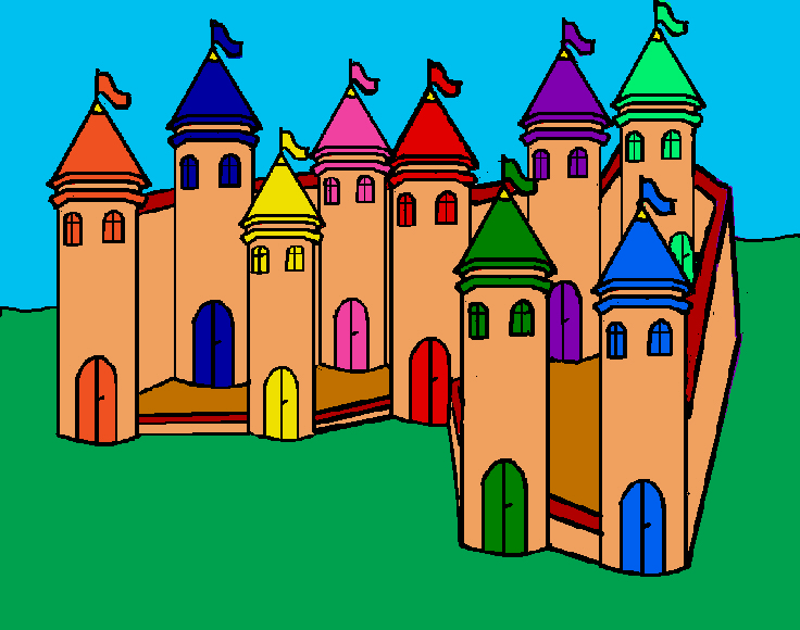Zeichnung von einem Schloss mit Türmchen